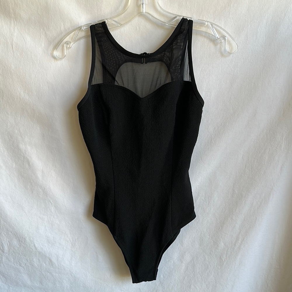 Kathy Ireland black mesh upper one piece swimsuit, size 12